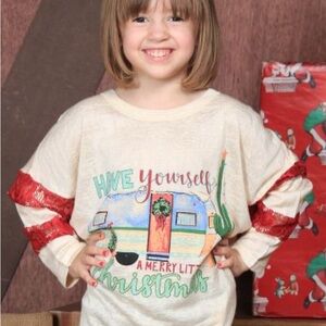 Southern Grace Girls Red Lace Accent Christmas Long Sleeve Tee